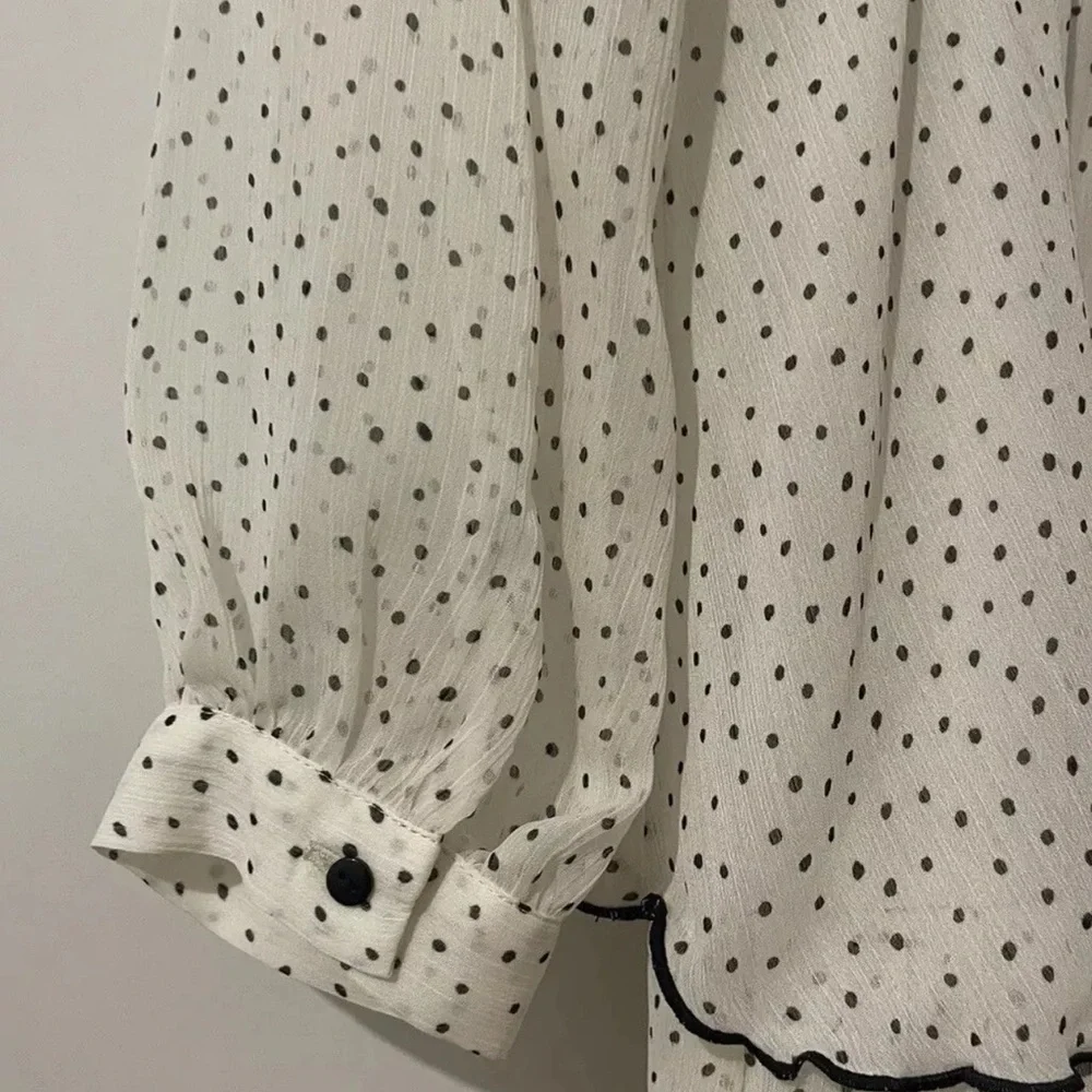Polka Dot Sheer Blouse with Ruffle Detail